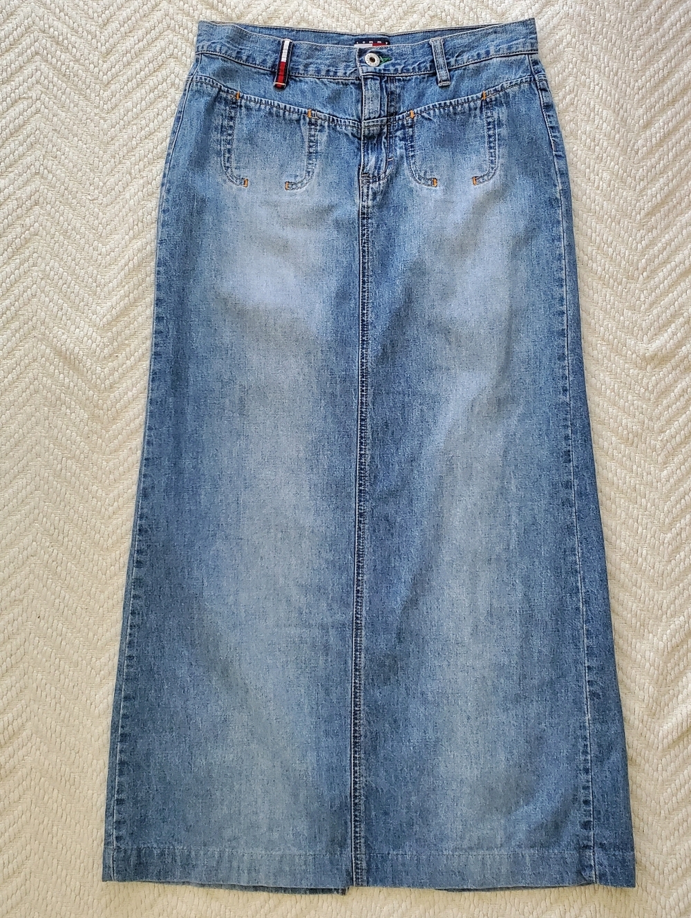 Vintage Y2K Tommy Jeans Preppy Denim Maxi Skirt Light Wash